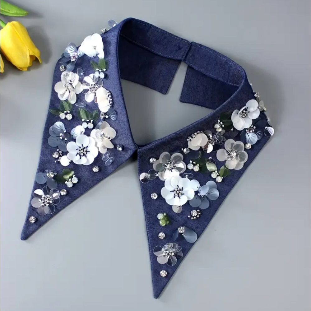 Embellished Black Floral Detachable Collar - Black - Picture 6 of 6
